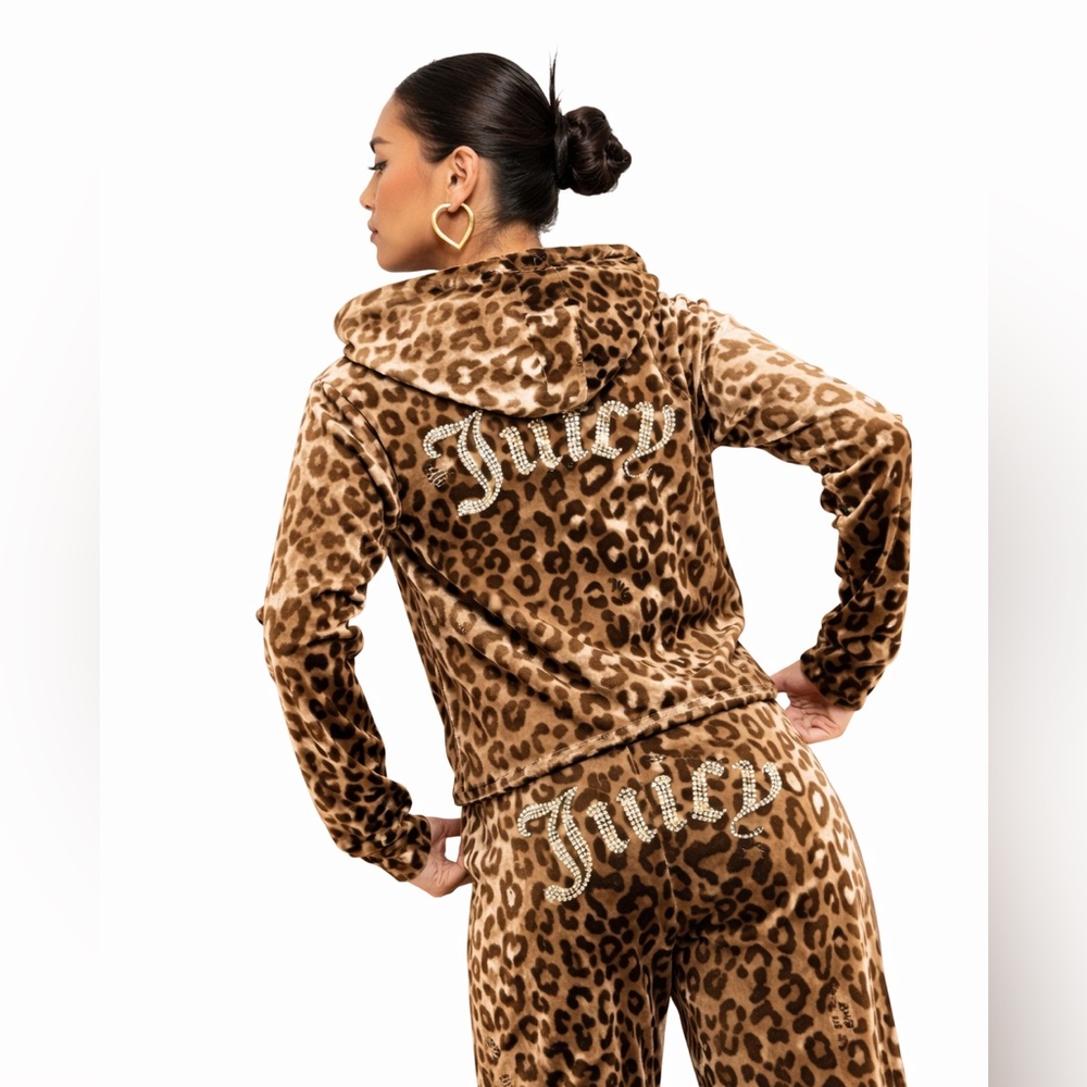 NWT JUICY COUTURE animal print small bling Velour Tracksuit  Set -Ocelot